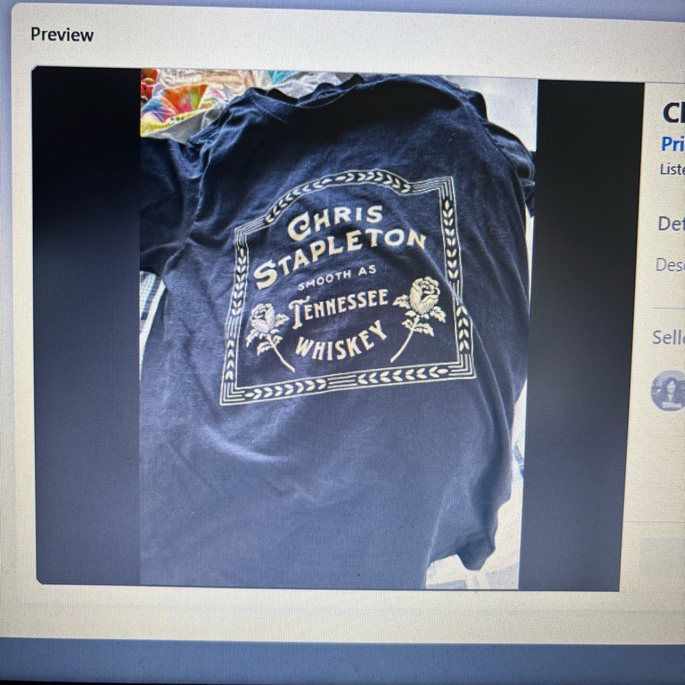 Chris Stapleton tee shirt, size medium, black with gold writing